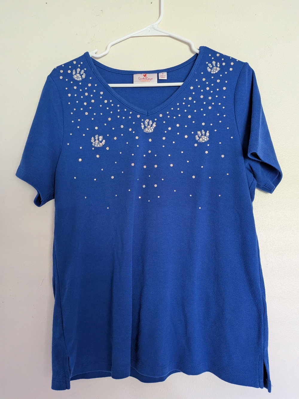 Embellished Royal Blue Short Sleeve V-Neck Top